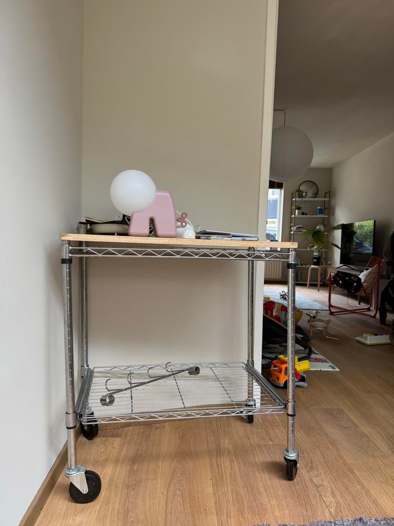 Verrijdbaar Keukenrek / Mini-eiland met Houten Blad, Doe-het-zelf en Verbouw, Steigers, Ophalen, Zo goed als nieuw, Overige typen