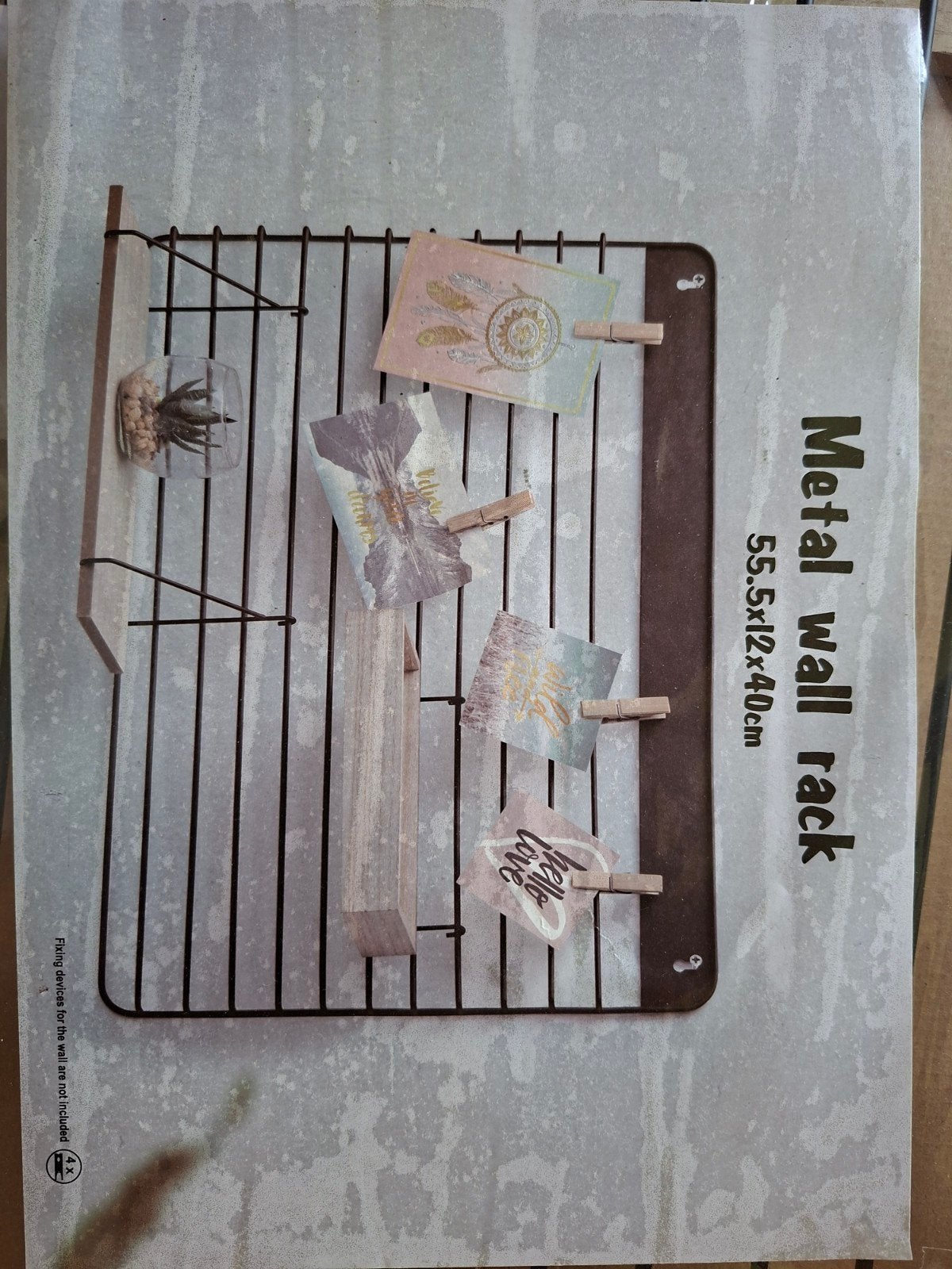 Metalen wandrek met houten plankjes - 55.5x40cm, Metaal, Industrieel, Zwart, Ophalen of Verzenden