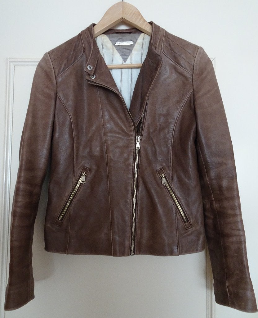 Jasje, bruin leren jack * Maat XS * Massimo Dutti * € 40, Ophalen, Jasje, Maat 34 (XS) of kleiner, Gedragen