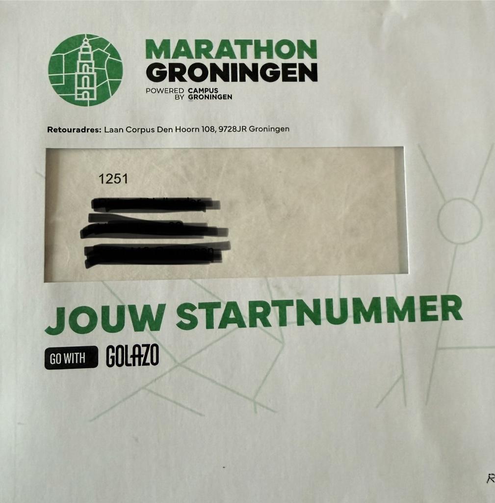 Startnummer Marathon Groningen, Overige merken, Overige typen, Nieuw, Ophalen of Verzenden