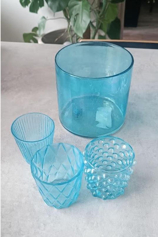 Riviera Maison vaas en waxinelicht houders, Ophalen, Zo goed als nieuw, Blauw, Glas