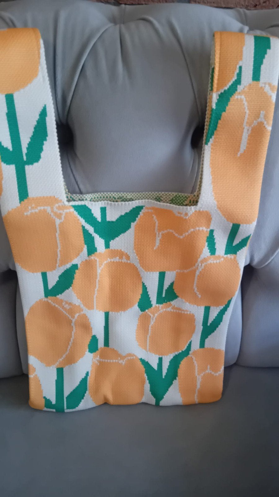 Leuke gebreide tote bag met bloemenprint, Ophalen, Nieuw, Vierkant