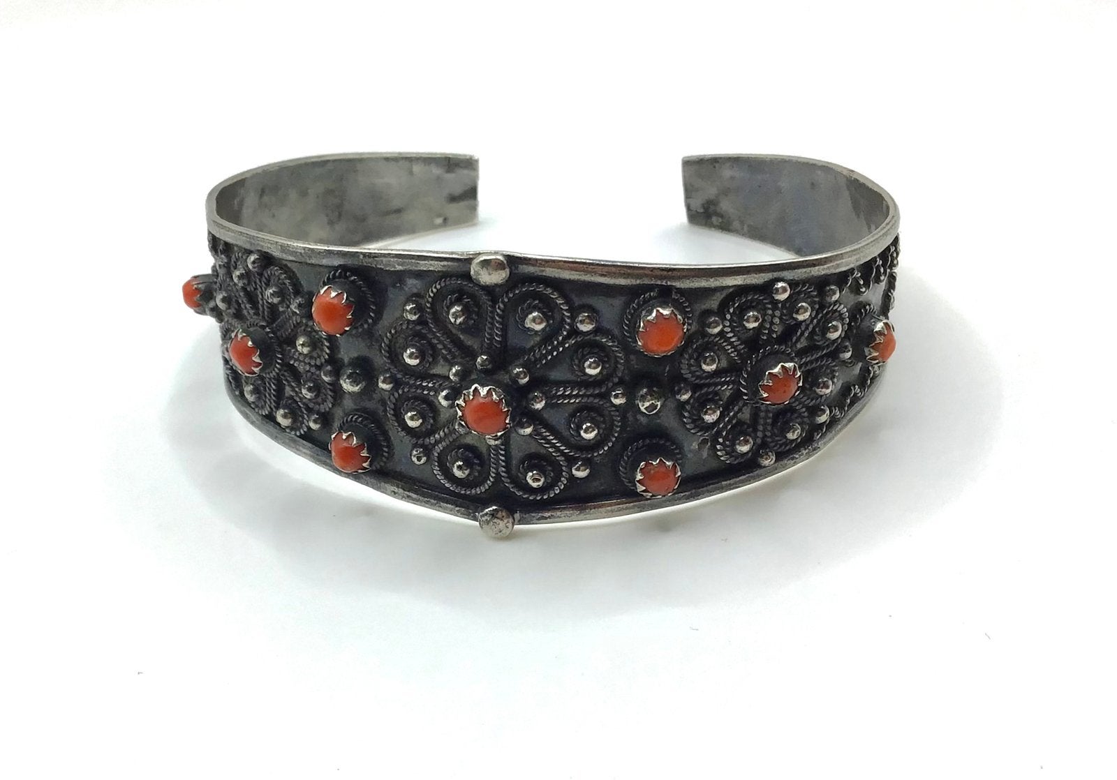 Vintage Berber armband zilver Rood Koraal stenen handgemaakt, Verzenden, Zilver, Ketting