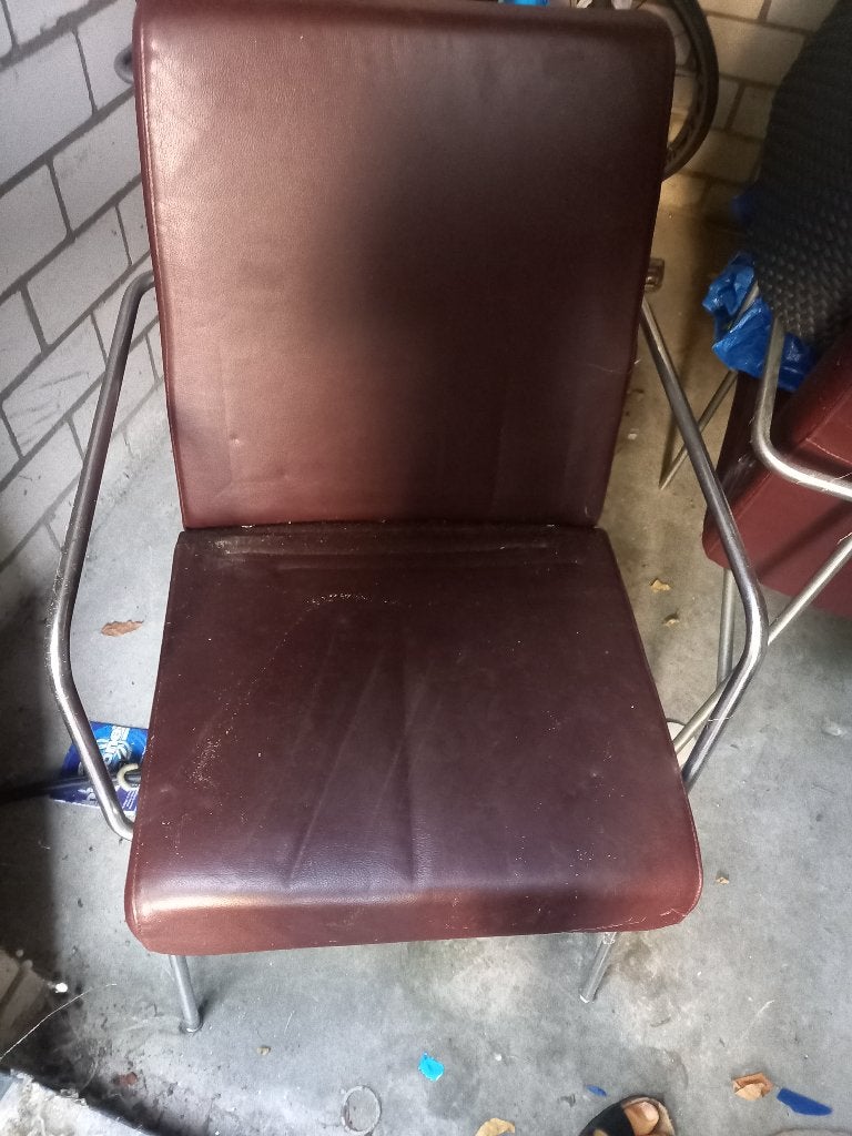 Vintage HARVINK stoel - Bruin leer en metaal, Ophalen, Gebruikt, Bruin, Vintage
