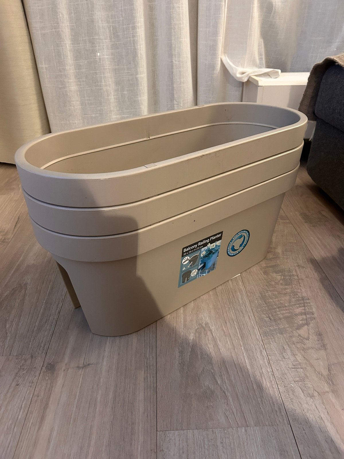 3x Nampook Balkon Bloembakken - Beige, 60x28x25 cm, Ophalen, Kunststof, Minder dan 30 cm, Balkon