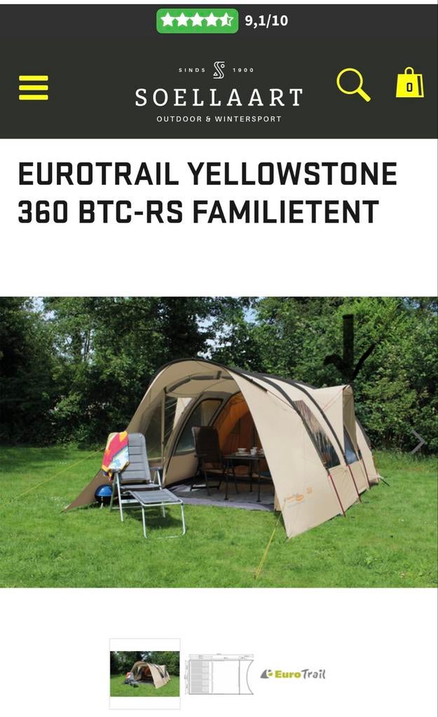 Eurotrail Yellowstone 360 BTC-RS 4-persoons familietent, Ophalen, Gebruikt, Tot en met 4