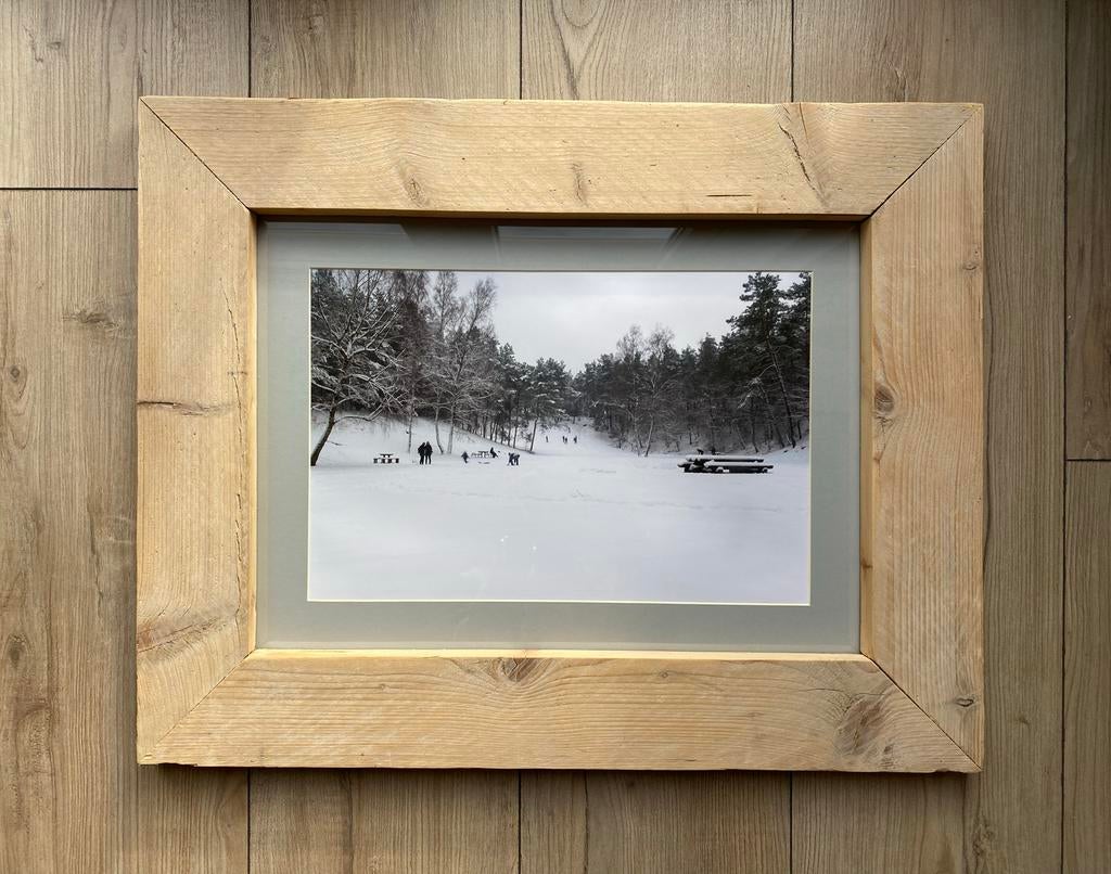 Steigerhout fotolijst 50x40 cm met grijs passe-partout, Ophalen, Nieuw