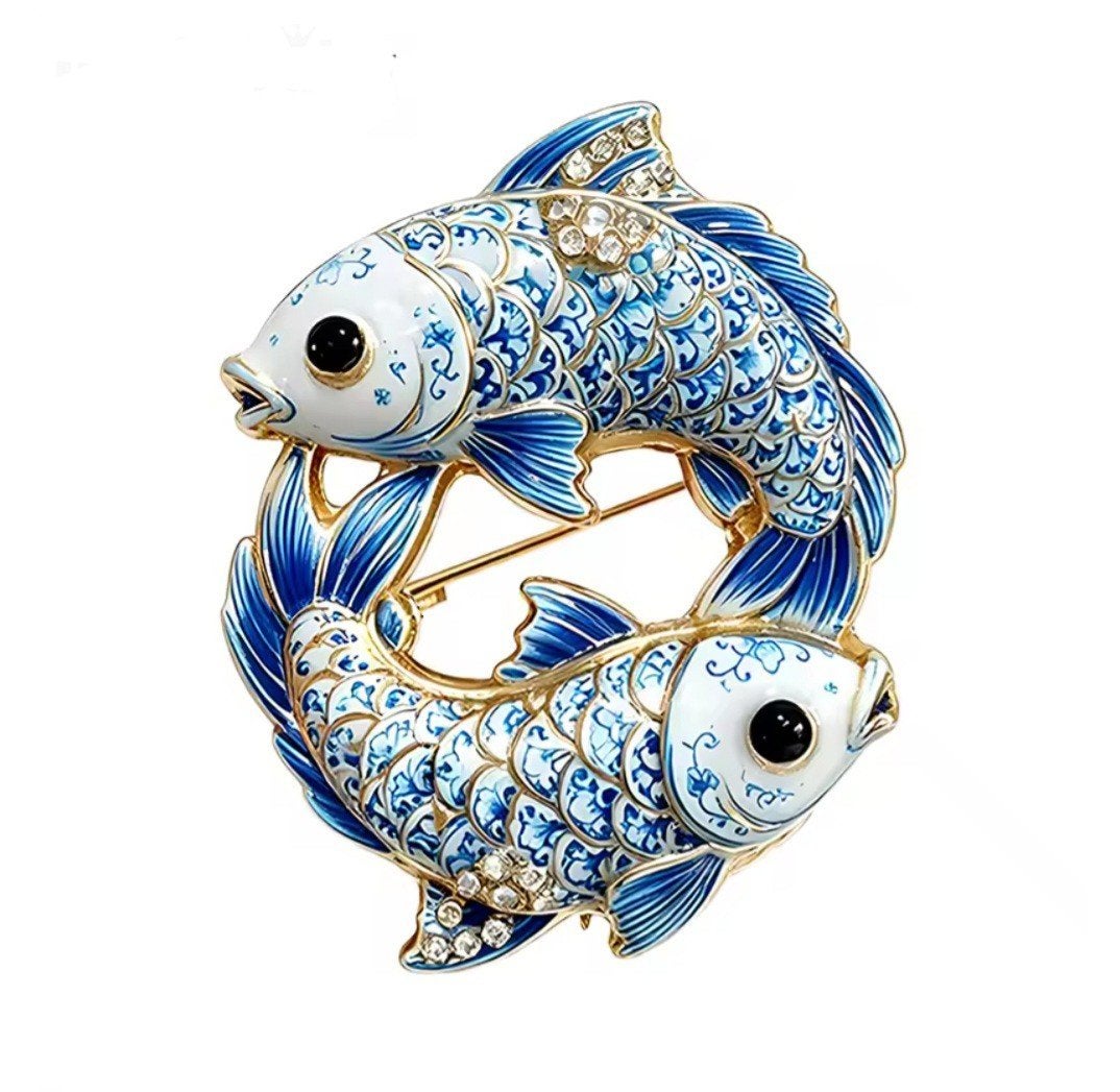 Nieuwe Broche Vissen Blauw Wit met Strass, Ophalen of Verzenden, Nieuw, Blauw, Met strass