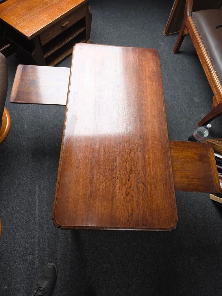 Antieke houten salontafel met uitschuifbare bladen, Gebruikt, 100 tot 150 cm, Klassiek, Antiek, Eikenhout