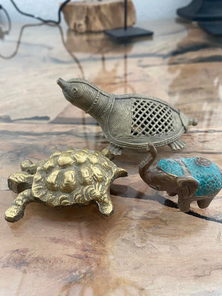 Klein beeldje, 2x schildpad en 1x olifant, koper,set €12,50, Huis en Inrichting, Woonaccessoires | Overige, Ophalen