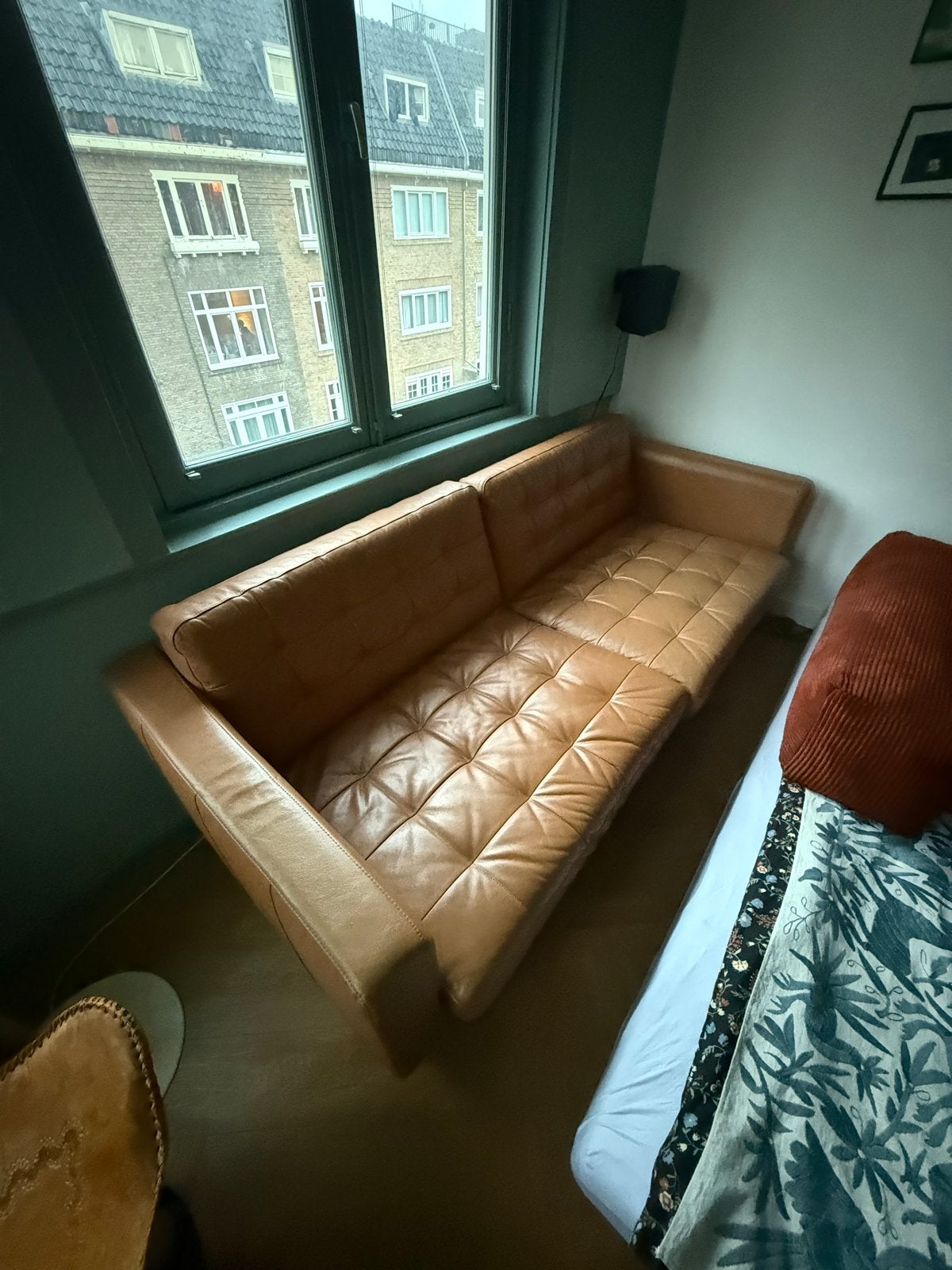 Leren bank - 3-zits - cognac kleur, Huis en Inrichting, Ophalen, Gebruikt, Driepersoons, Rechte bank