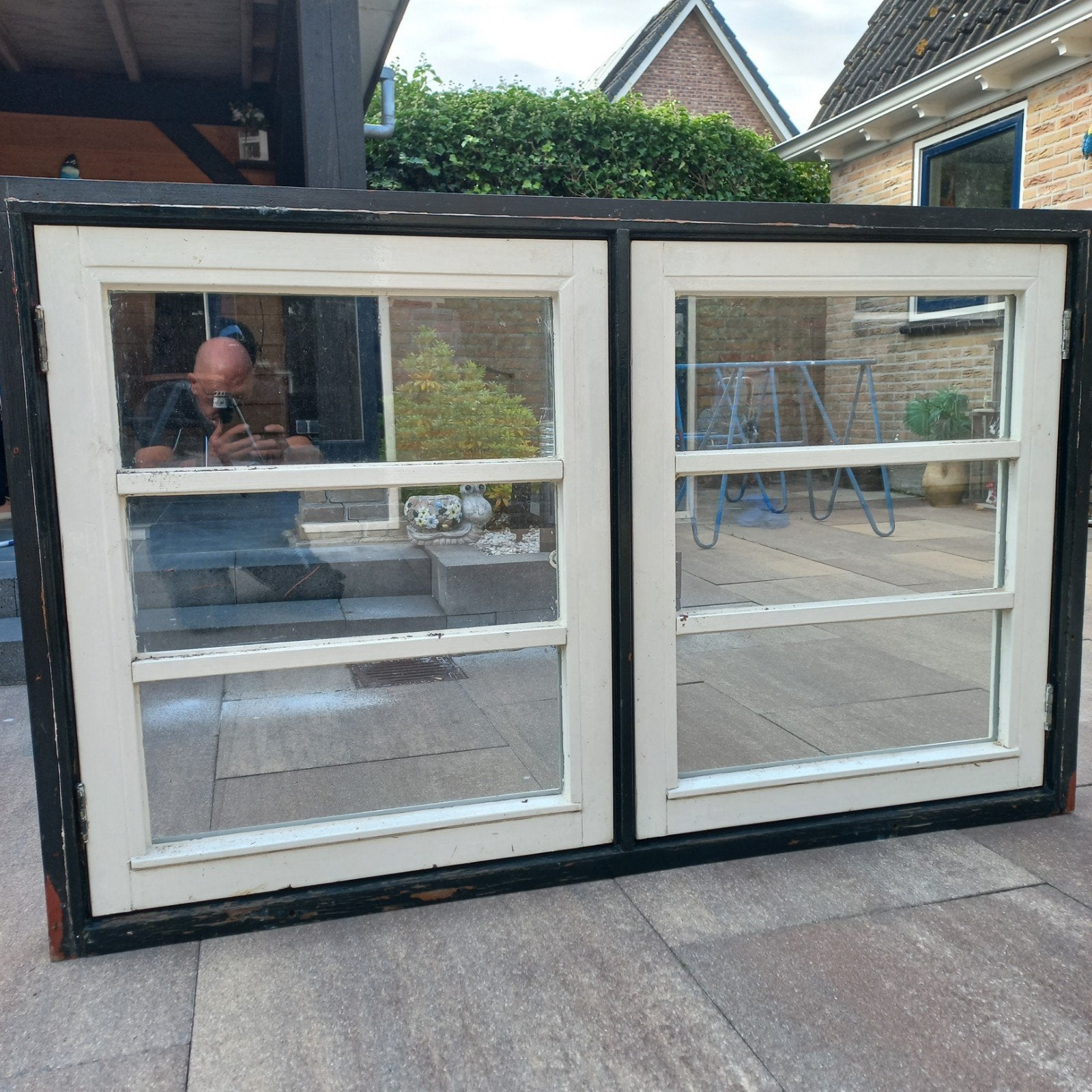 Hart houten kozijn met dubbel glas, Ophalen, Gevelraam of Ruit, Gebruikt, 80 tot 120 cm