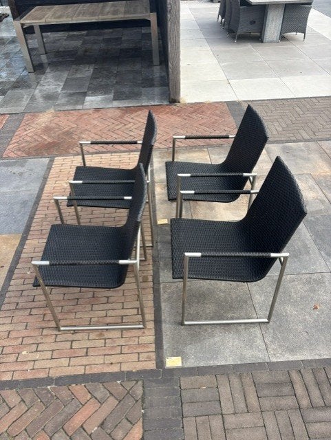 4 Design stoelen met RVS onderstel - Showtuinmodel, Tuin en Terras, Tuinstoelen, Ophalen, Zo goed als nieuw, Rvs
