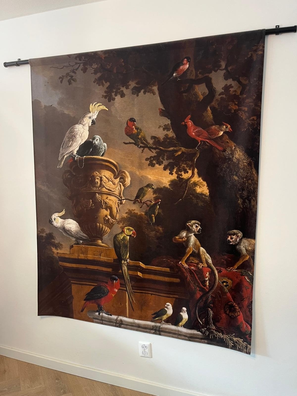 Wandkleed met exotische vogels en apen, Ophalen, Meerkleurig, Klassiek, Zo goed als nieuw