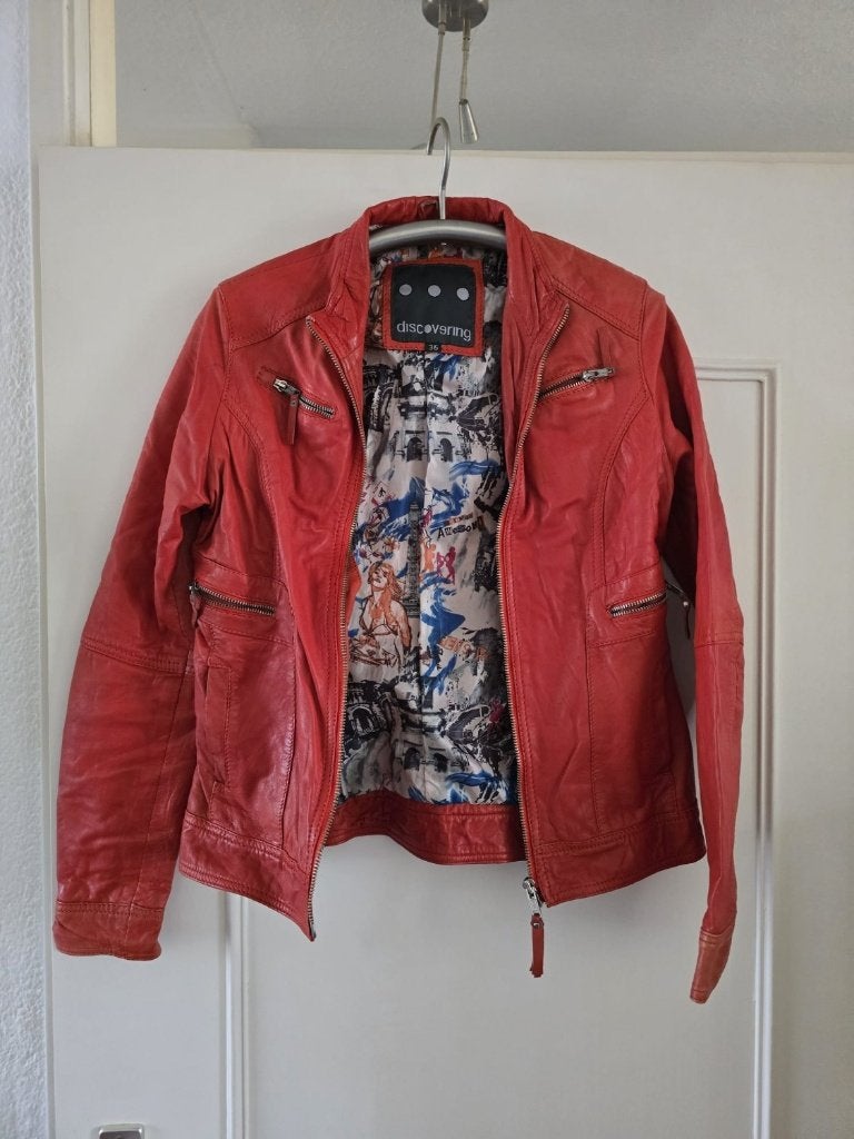@ Rood leren jasje - Maat 36, Kleding | Dames, Ophalen of Verzenden, Jasje, Maat 36 (S), Gedragen