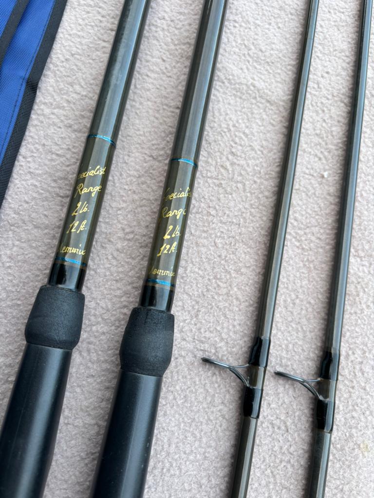 2 x specialist range handgebouwde vlemmix hengels 12ft 2lb, Watersport en Boten, Ophalen, Gebruikt, Werphengel