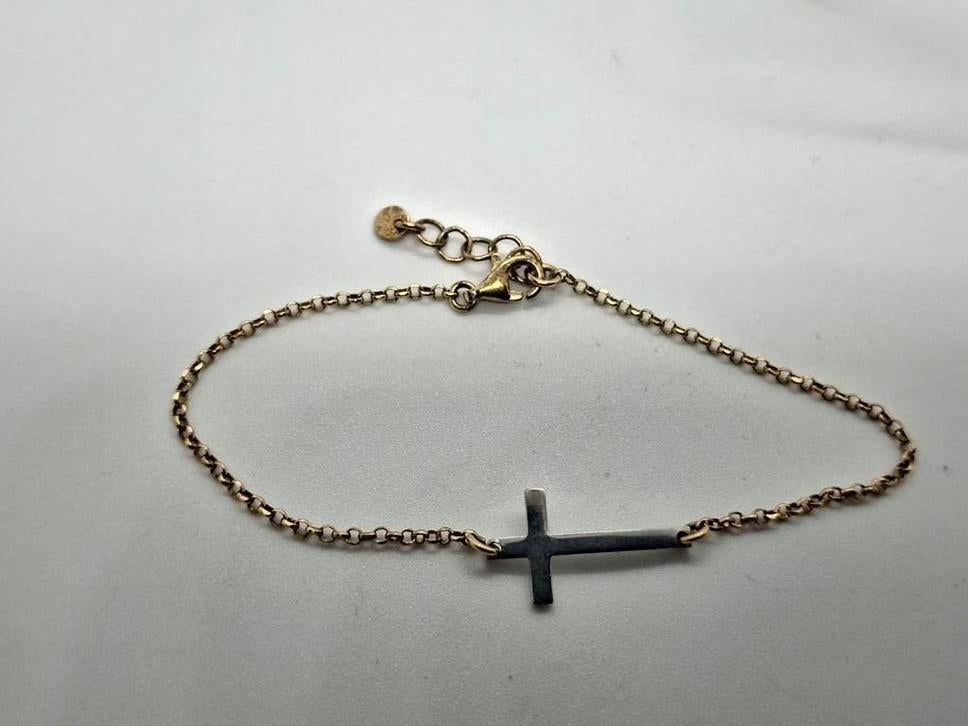 Zilveren 925 Armband met Goud Verguld Kettinkje en Kruisje, Ophalen of Verzenden, Zo goed als nieuw, Zilver, Zilver
