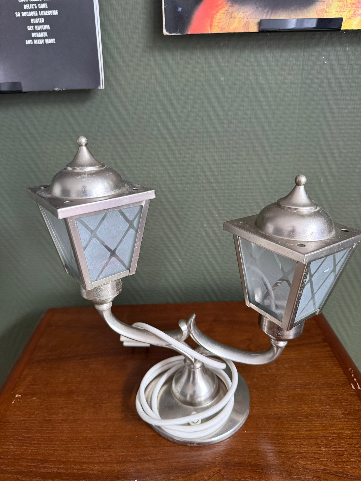 Vintage Tafellamp met Dubbele Lantaarnstijl, Met schakelaar, Gebruikt, Vintage, E14 (klein)