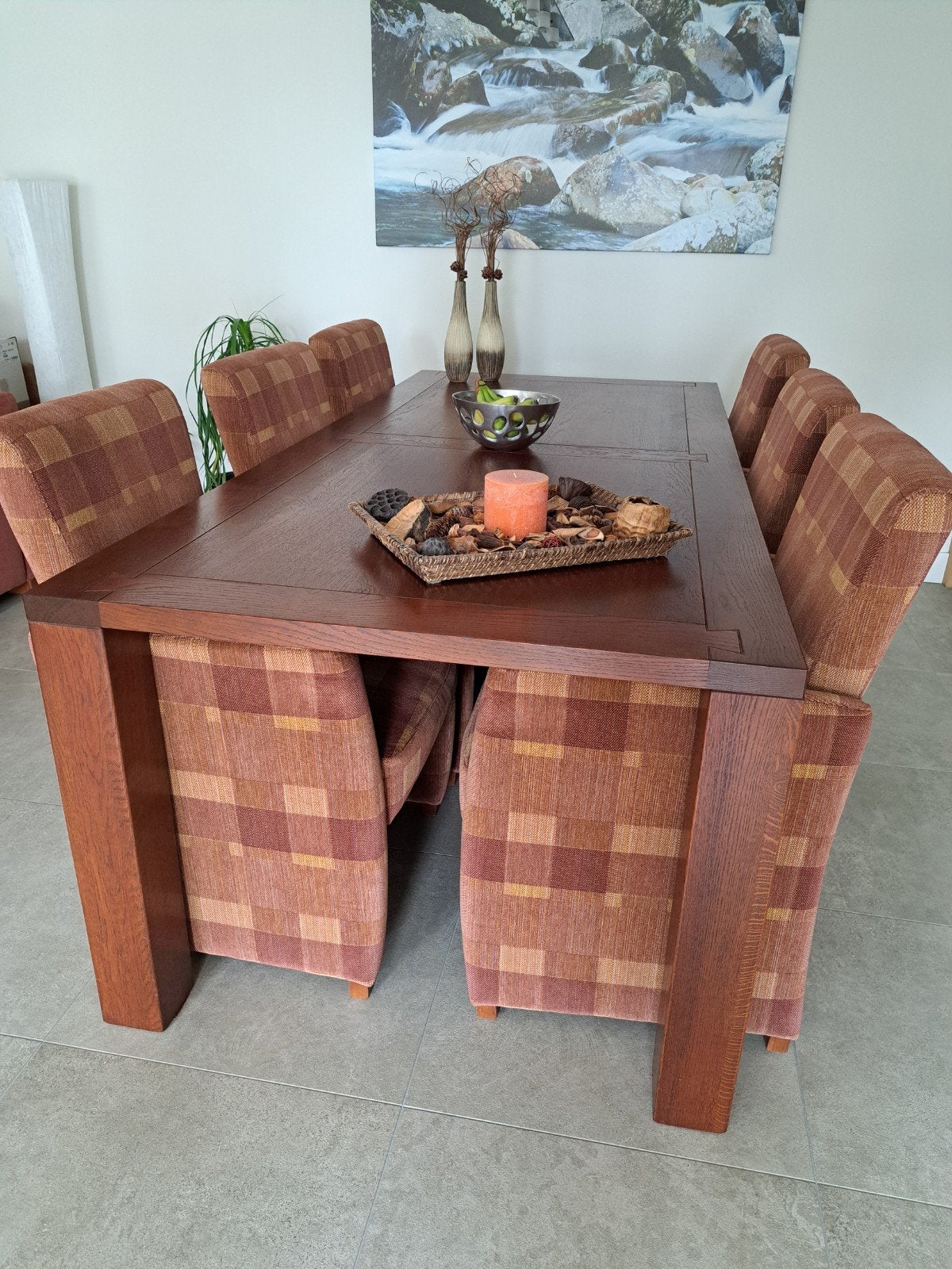 Eikenhouten eettafel in kersenkleur (220x100x76 cm), Ophalen, Gebruikt, Eikenhout, 200 cm of meer