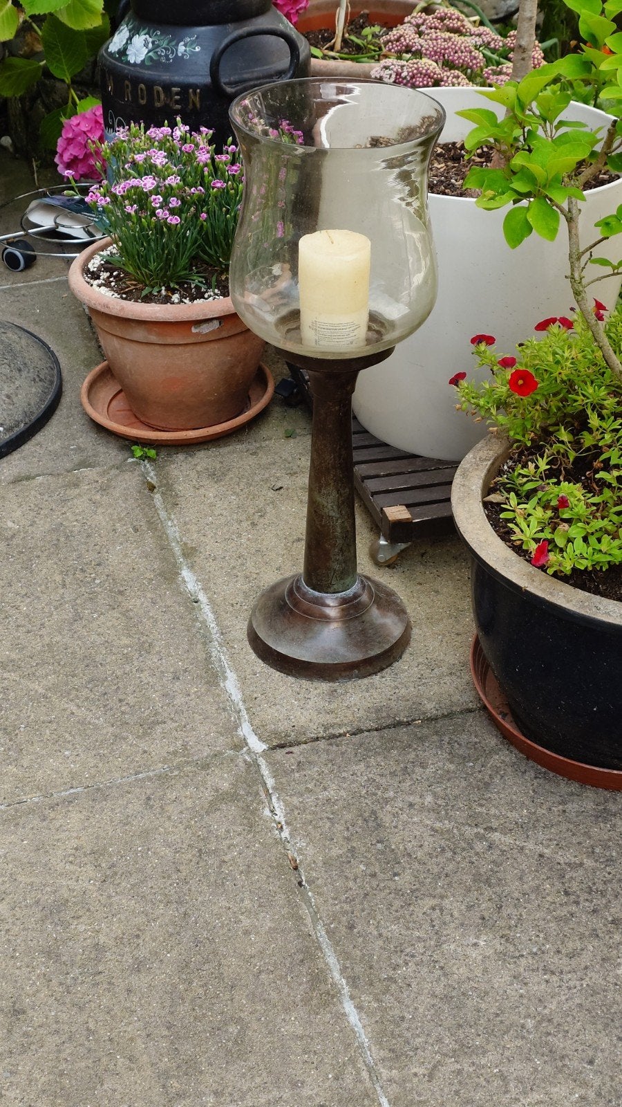 Vintage Windlicht / Kandelaar met Glazen Kap, Ophalen, Windlicht, Gebruikt, Bruin