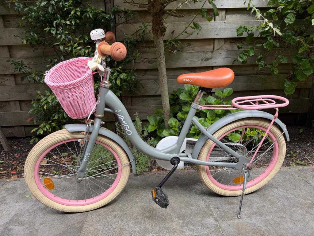 Amigo Fox Kinderfiets 20 inch - Grijs/Roze, Ophalen, Gebruikt, Velgrem, Handrem