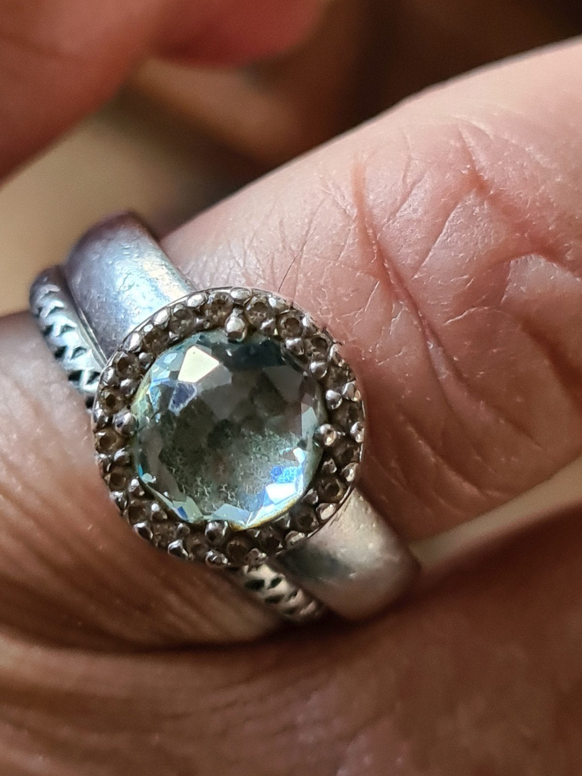 Zilveren ring met blauwe edelsteen, maat 17-18, Gebruikt, Ophalen of Verzenden, 17 tot 18, Met edelsteen