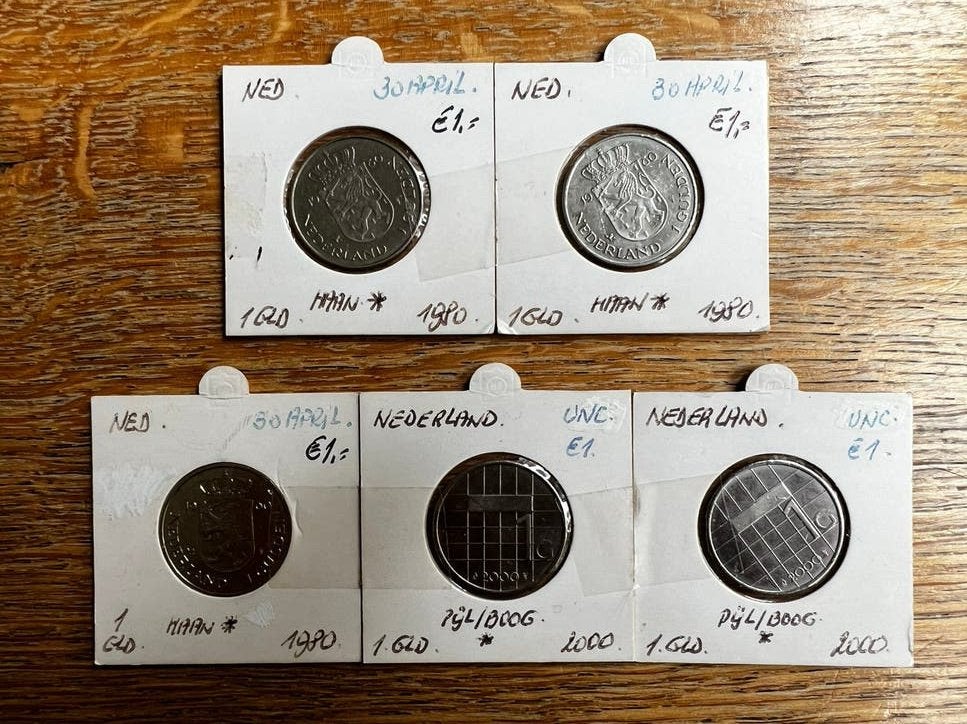 Set van 5 Nederlandse 1 Gulden munten, 1980 en 2000, Postzegels en Munten, Munten | Nederland, Setje, 1 gulden, Koningin Beatrix