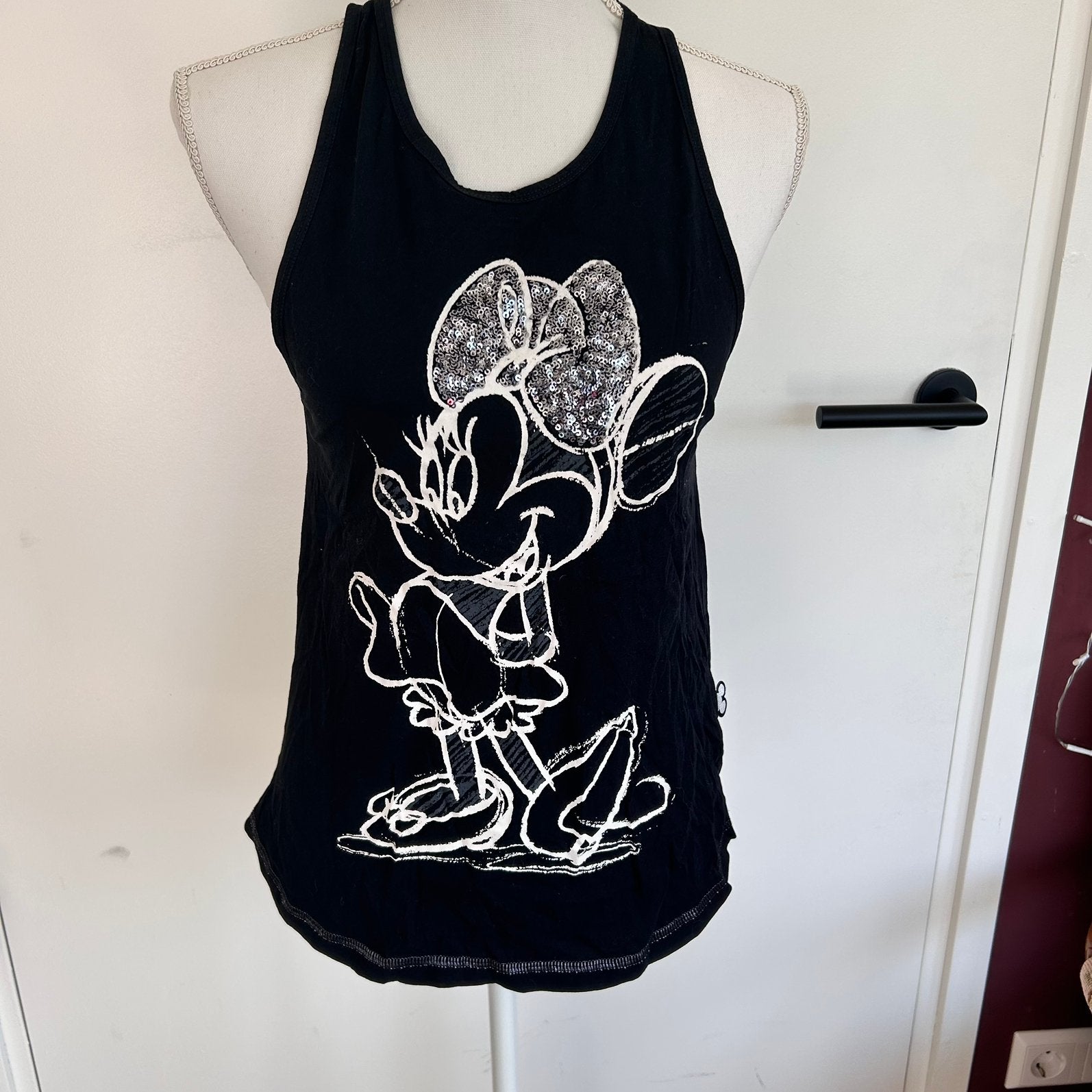 Disney Minnie Mouse top M 38/40 pailletten open rug, Maat 38/40 (M), Zwart, Ophalen of Verzenden, Zonder mouw