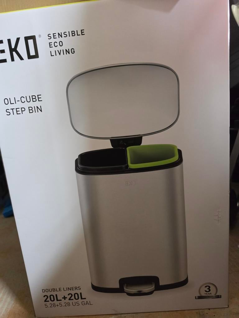 EKO Oli-Cube Step Bin 2x20L - RVS Pedaalemmer, Met pedaal, Nieuw, 40 liter of meer, Ophalen of Verzenden