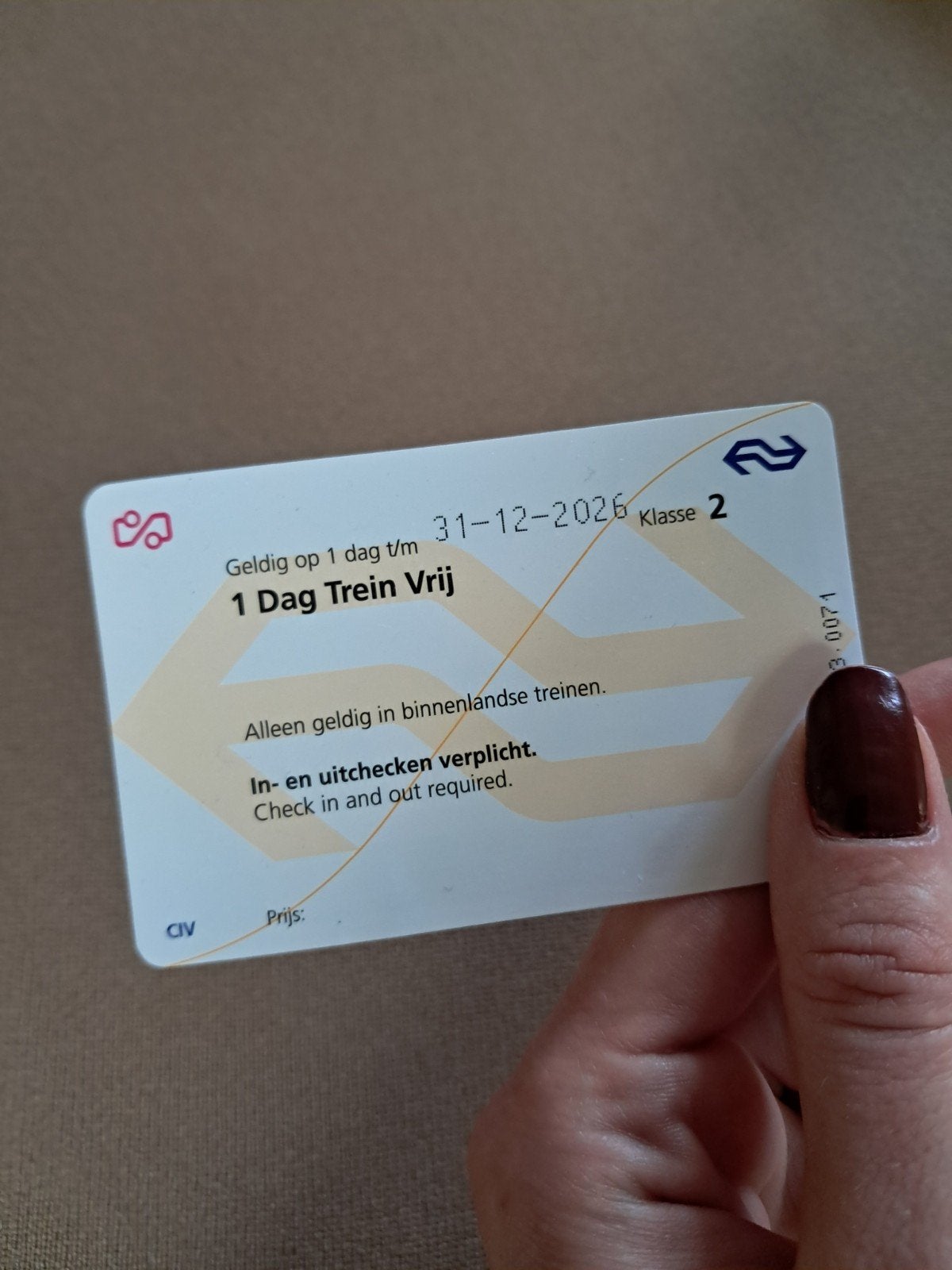 Treinkaart - 1 Dag Trein Vrij, Eén persoon, Trein, Algemeen kaartje