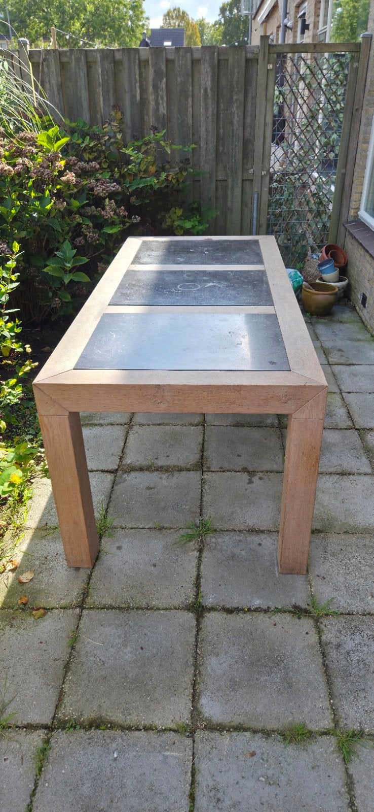 Robuuste eettafel met stenen bladen - 200x90x88 cm, Ophalen, Gebruikt, Rechthoekig, Hout