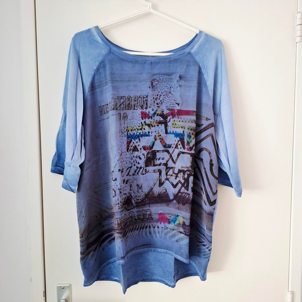 Margittes, blauw shirt met print - maat 40/42, Blauw, Maat 42/44 (L), Margittes, Ophalen of Verzenden