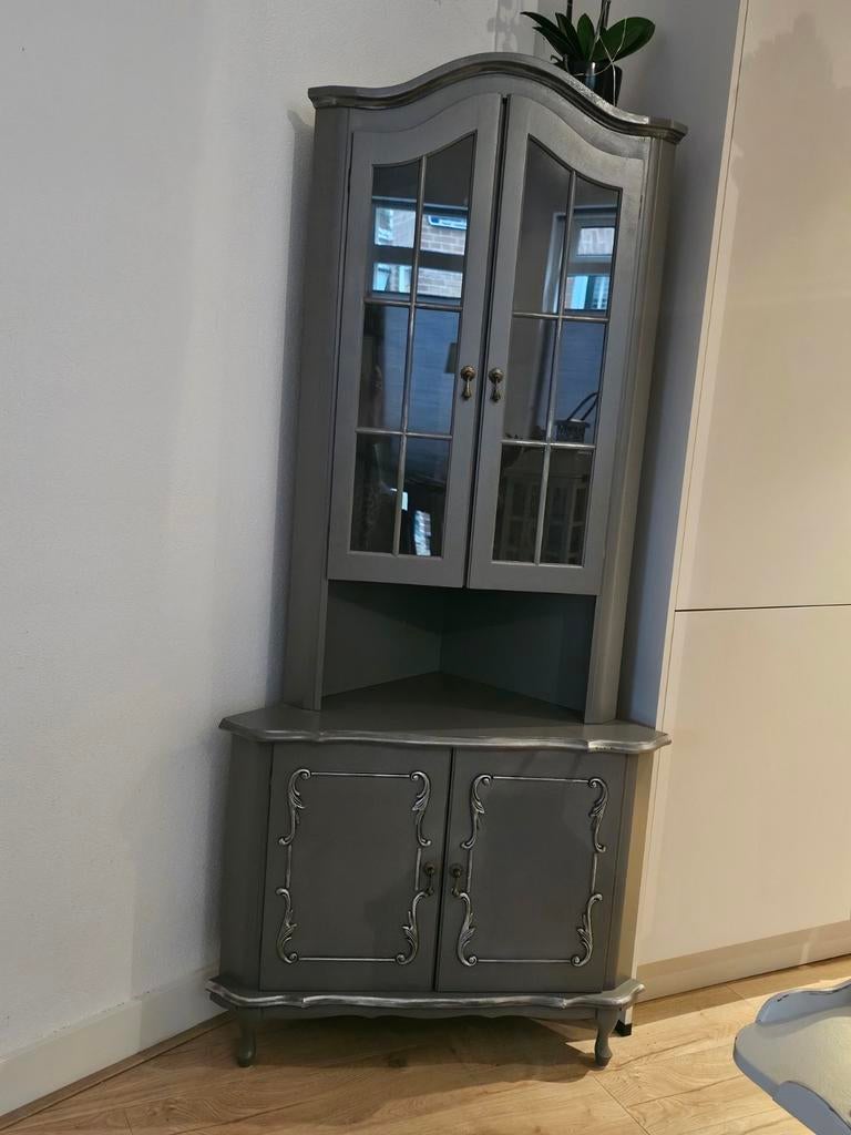 Brocante Hoekkast, Handgeschilderd, Landelijke Franse Stijl, Zo goed als nieuw, 150 tot 200 cm, 25 tot 50 cm, 50 tot 100 cm