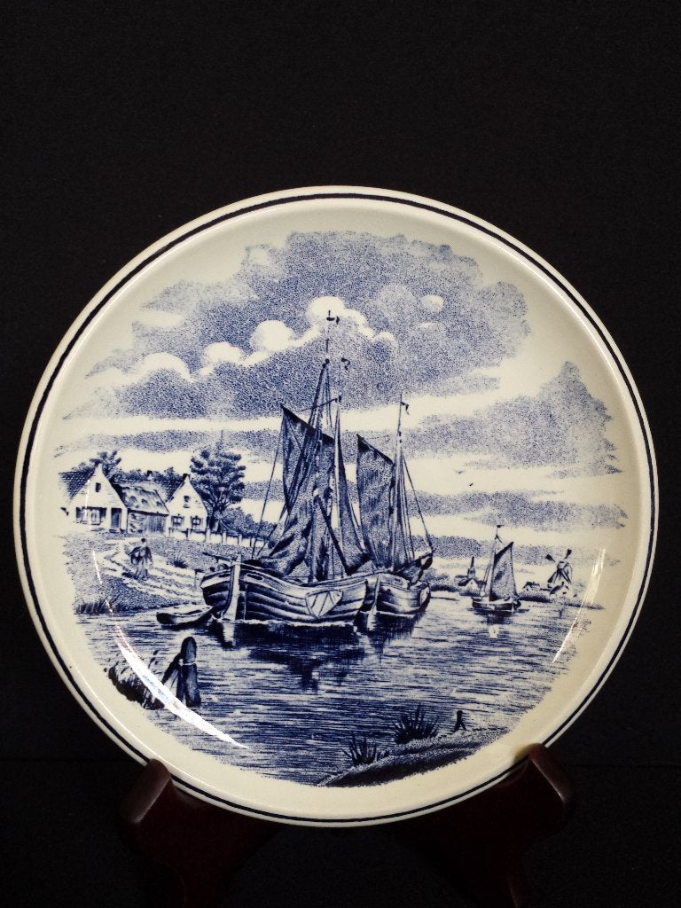 Delfts Blauw SIERBORDJE met SCHEPEN van BOCH Belgium Ø 16,5, Antiek en Kunst, Ophalen of Verzenden