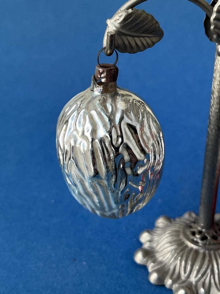 Oude zilveren glazen kerstbal (nr 3): walnoot, Diversen, Kerst, Gebruikt, ., Ophalen of Verzenden, .