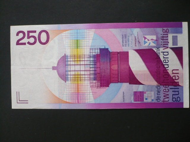 bankbiljet nederland de vuurtoren licht gevouwen 4271032053, Ophalen of Verzenden, 250 gulden, Los biljet