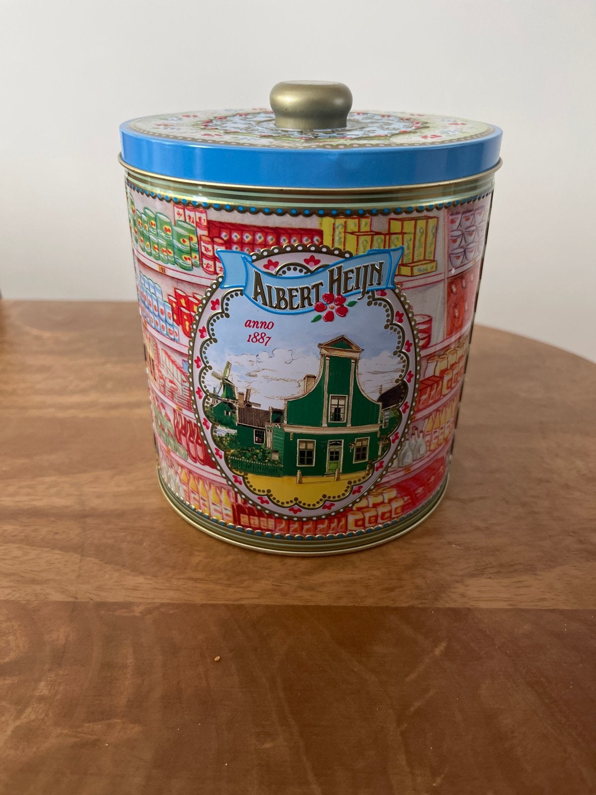 Vintage Albert Heijn jubileum voorraadbus - Koekblik, Ophalen of Verzenden, Gebruikt, Koek(jes), Overige merken