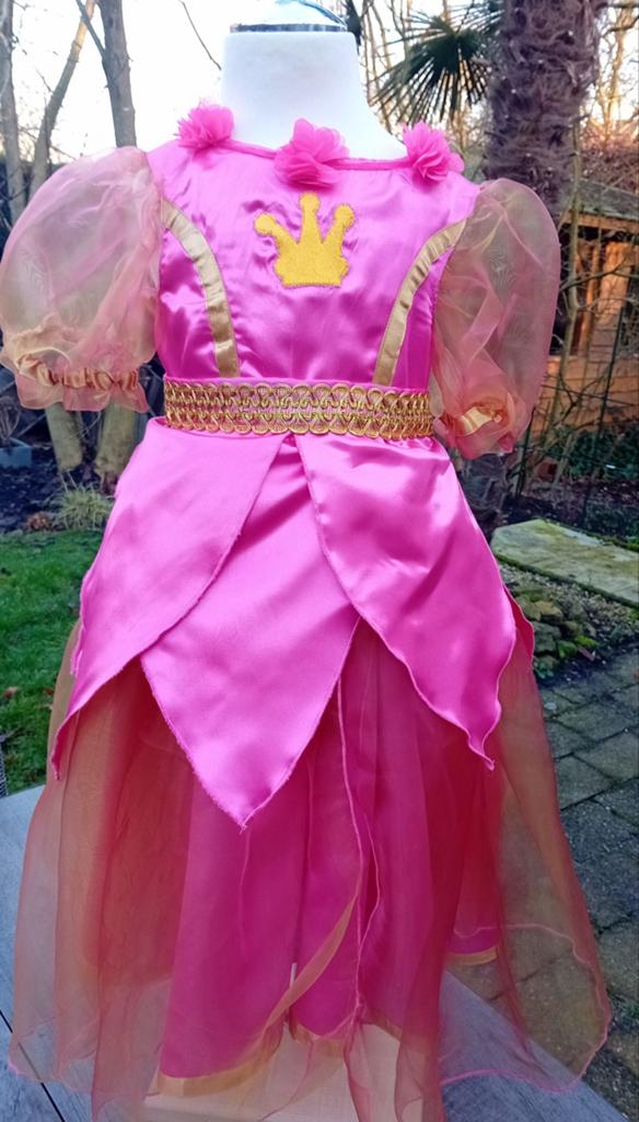 Roze prinsessenjurk met goud kroontje. NIEUW! Maat 104/110, Kinderen en Baby's, Ophalen of Verzenden, Nieuw, 104 of kleiner, Meisje