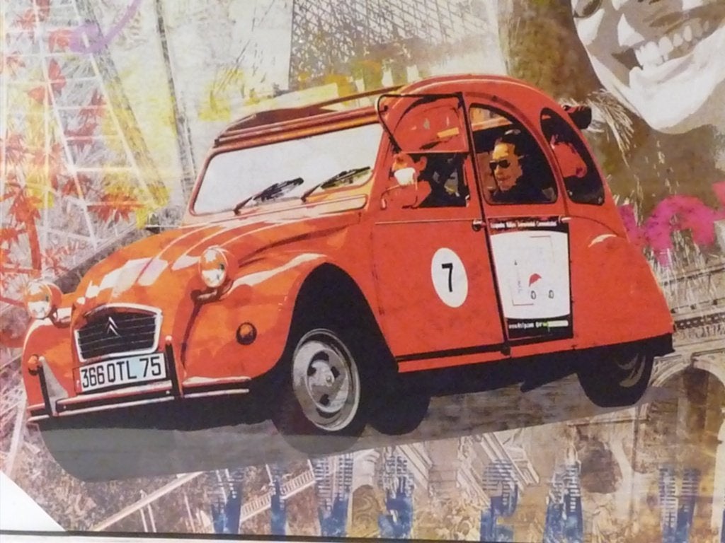 Nieuw canvas eend Citroën 2CV6 Charleston rood., Ophalen of Verzenden, Nieuw, Minder dan 50 cm, Schilderij