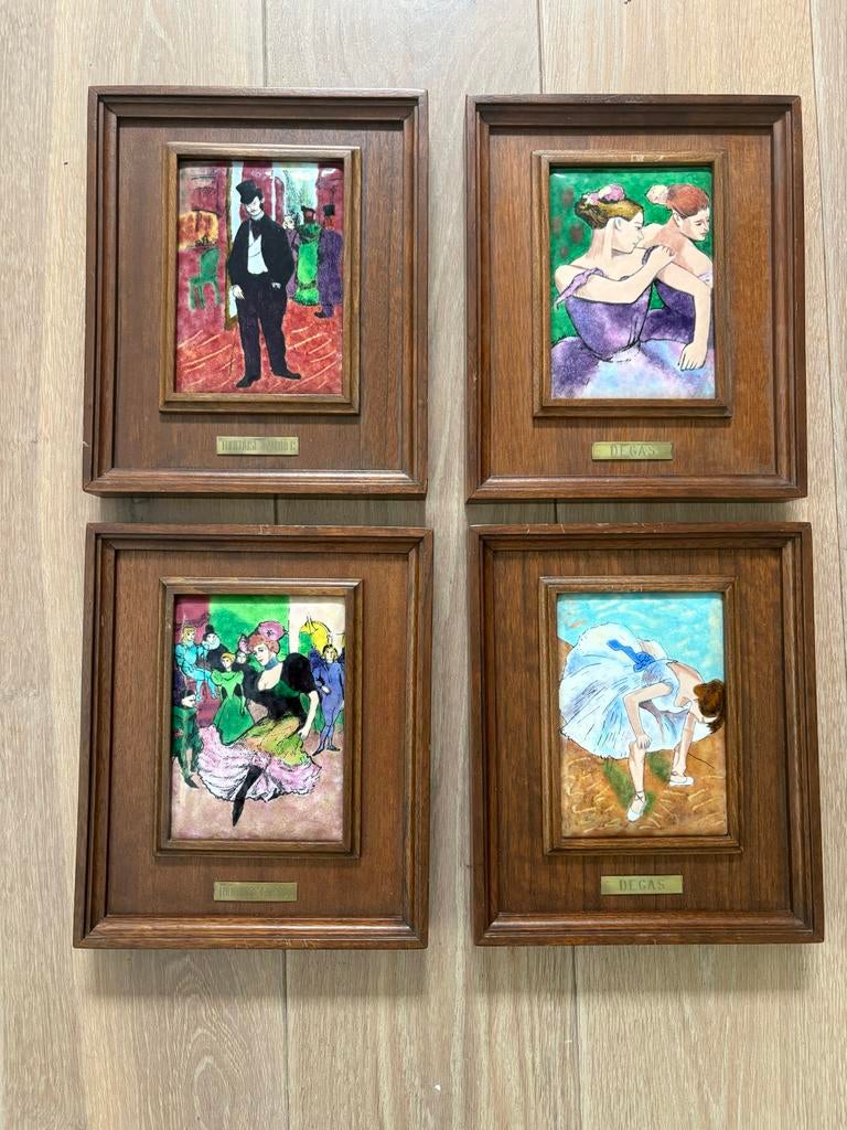 Set van 4 ingelijste kunsttegels - Degas & Toulouse-Lautrec, Antiek en Kunst, Ophalen of Verzenden