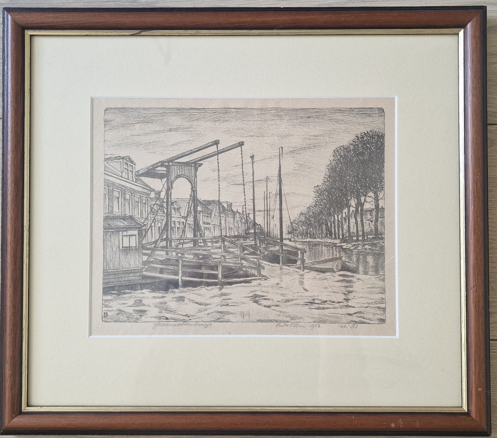 Frits Klein Heerenveen Oranjewoud, Herenwalsterbrug Herenwal, Dagelijks leven, 1950 - 1999, Lithografie, Ingelijst