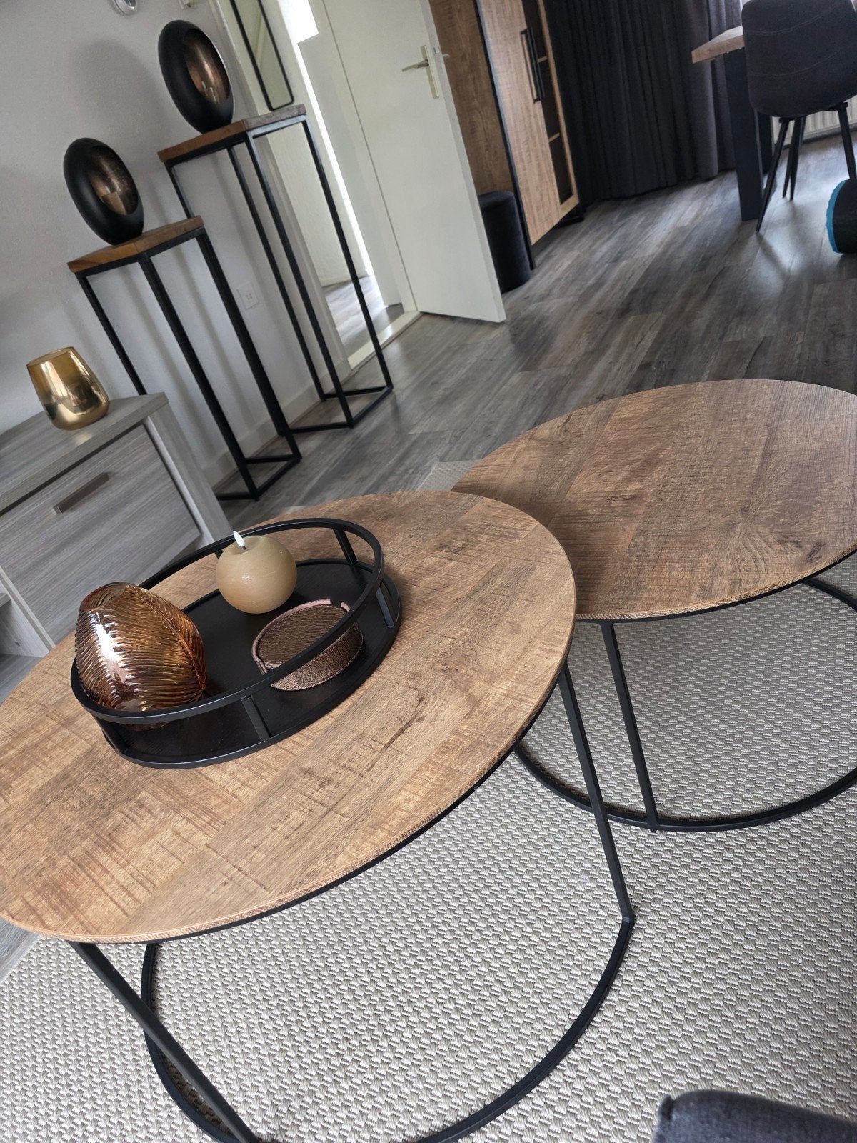 2 ronde salontafels mango hout, Ophalen, 50 tot 100 cm, Rond, 50 tot 100 cm