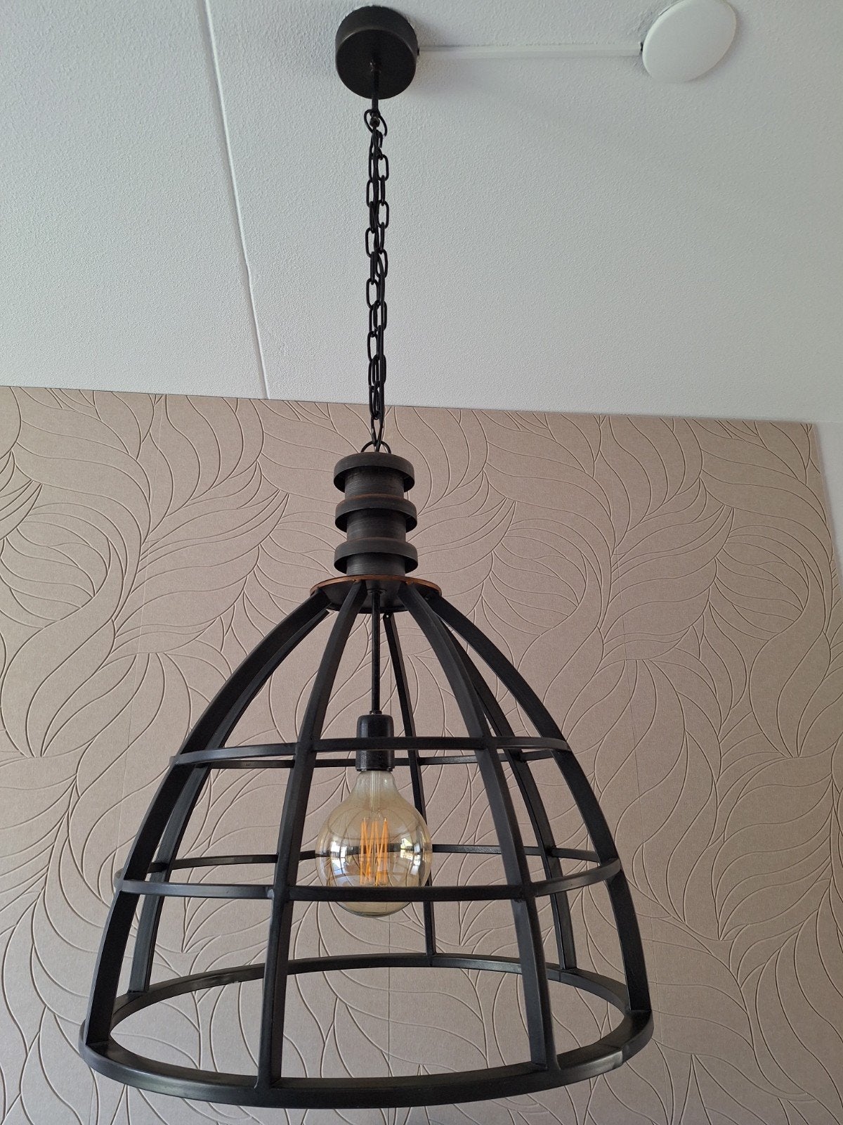 Industriële hanglamp - Zwart metaal, Huis en Inrichting, Lampen | Hanglampen, Ophalen, E27 (groot), Zo goed als nieuw, Metaal