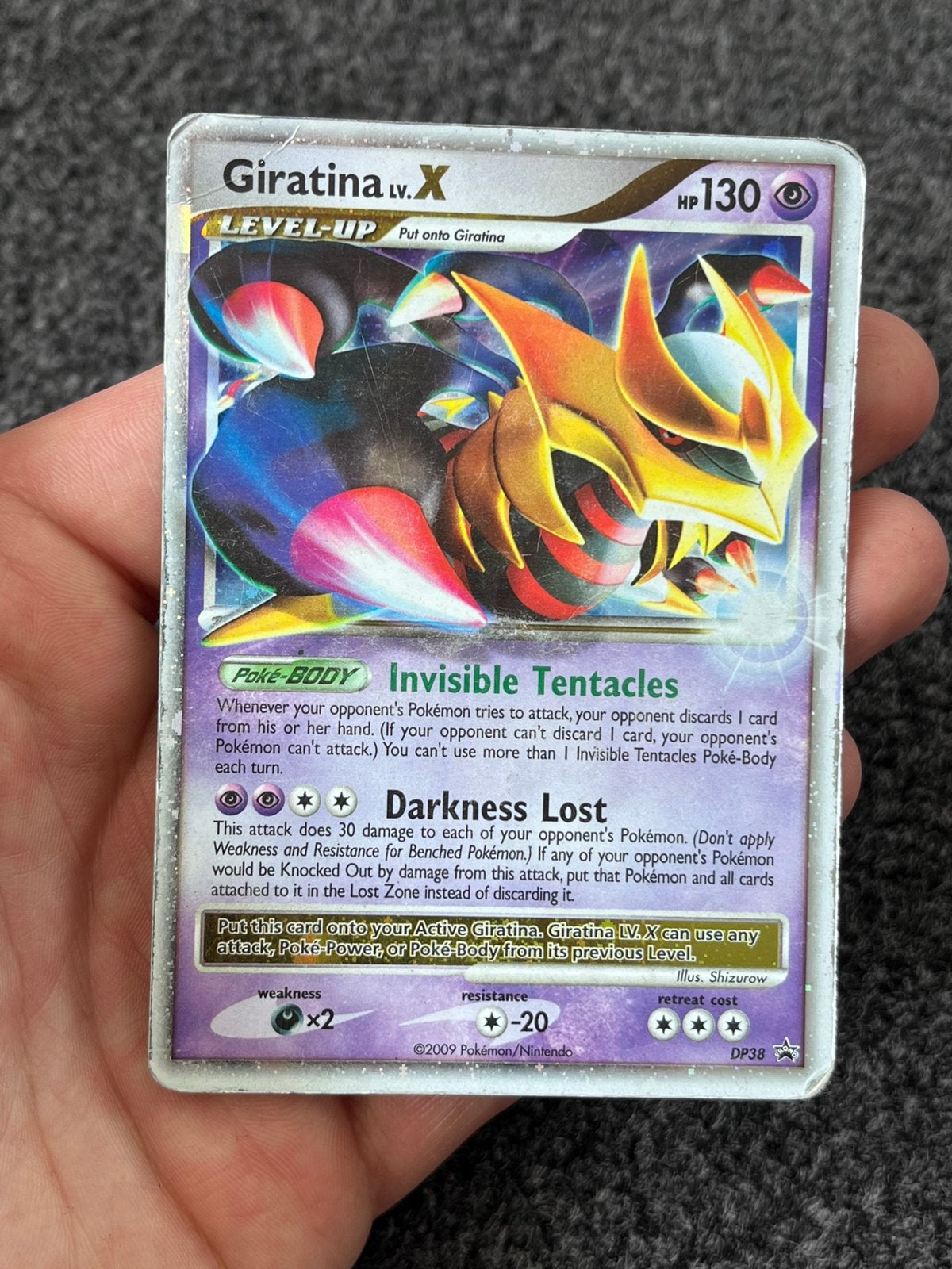 Pokémon Giratina Lv.X #DP38 Promo - played conditie, Verzenden, Zo goed als nieuw, Losse kaart, Foil