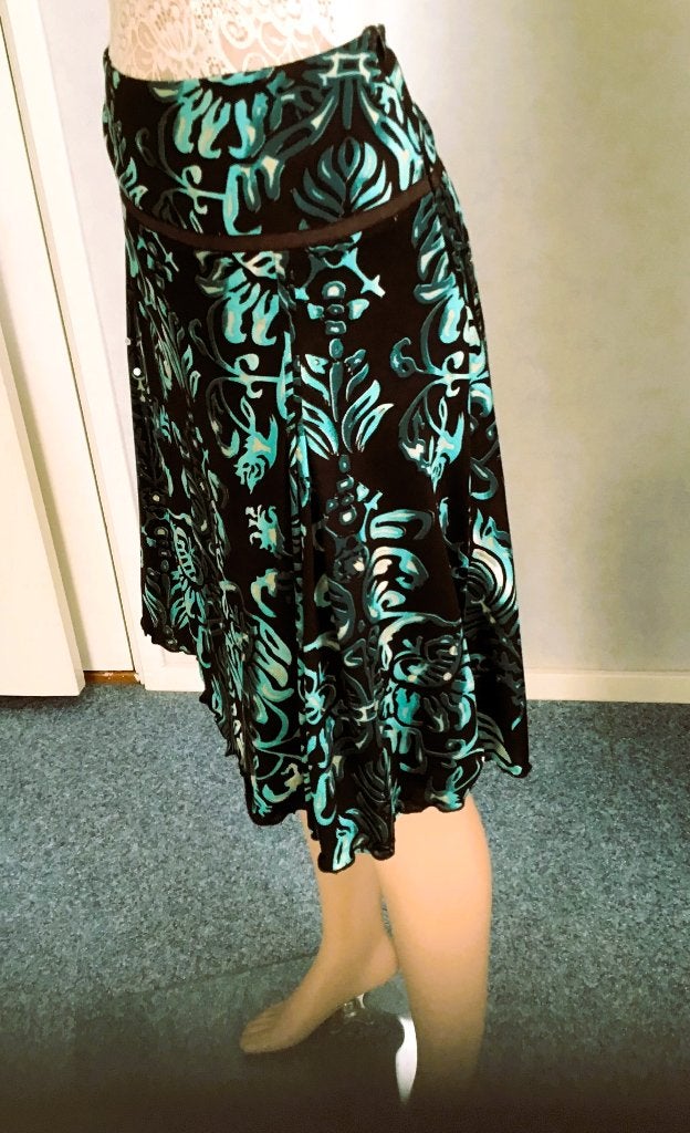 Rokje bruin met turquoise vintage, Bruin, Ophalen of Verzenden, Knielengte, Maat 36 (S)