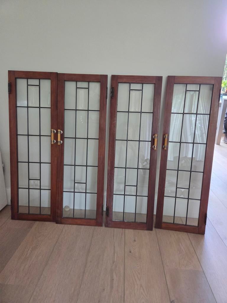 Antieke glas in lood kastdeuren, Huis en Inrichting, Kasten | Overige, Ophalen, Gebruikt