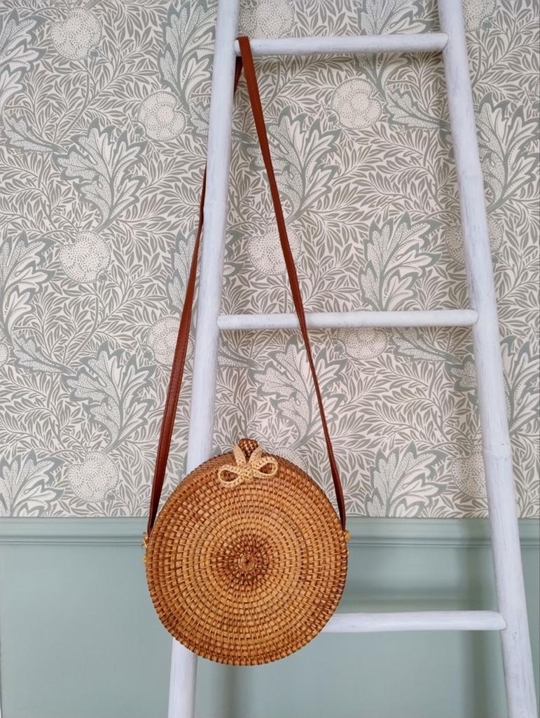 Vintage! Prachtige ronde rotan tas bali bag, Ophalen of Verzenden, Zo goed als nieuw, Beige, Overige merken