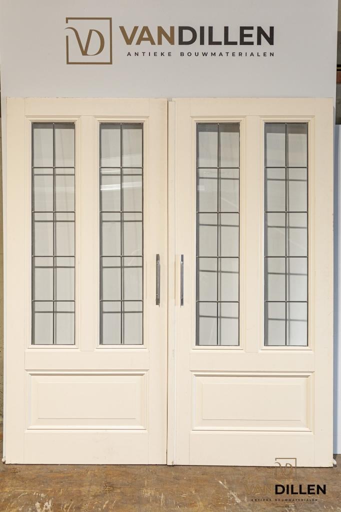 Set ensuite schuifdeuren groot en robuust met glas in lood, 120 cm of meer, Binnendeur, Ophalen of Verzenden, Zo goed als nieuw