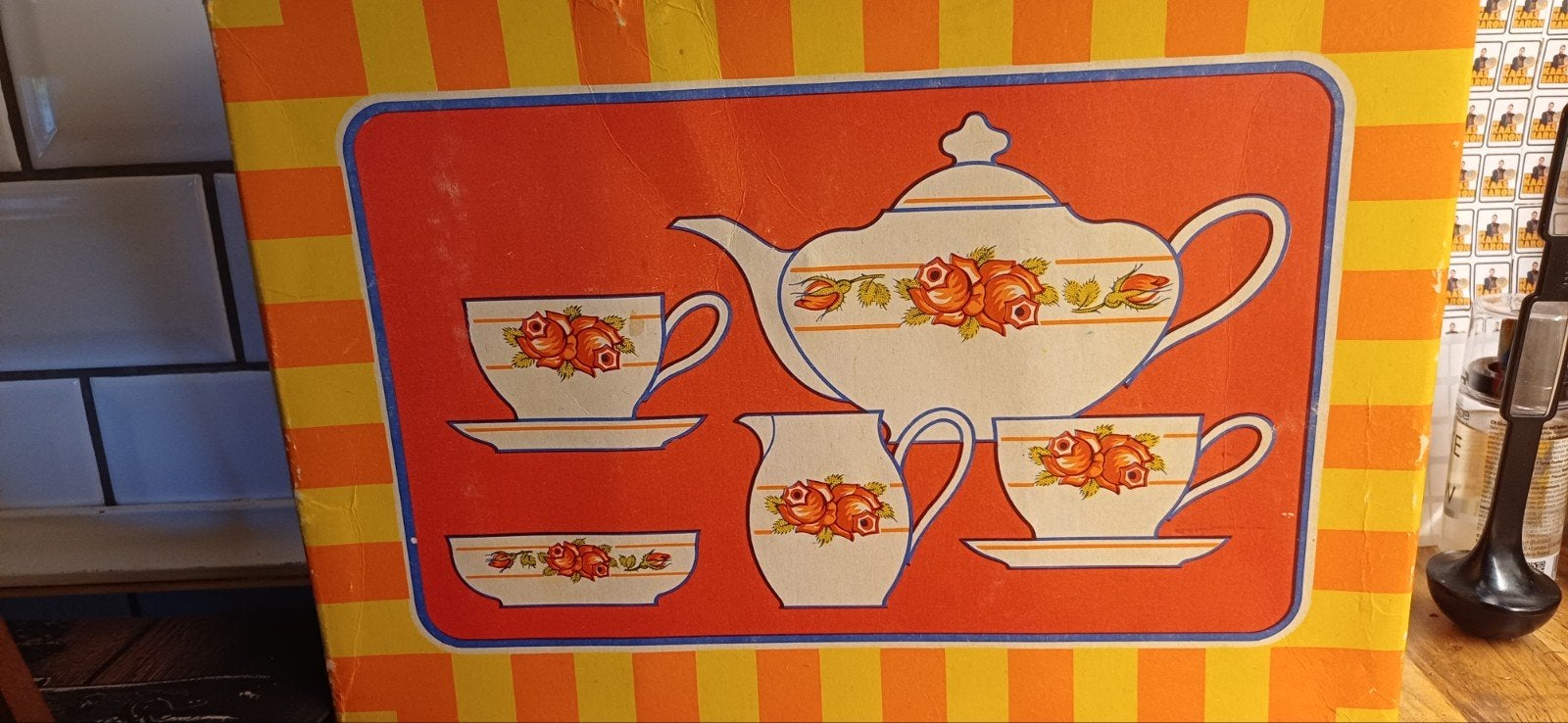 Vintage kinderserviesje Made in GDR - Groen decor, Ophalen of Verzenden