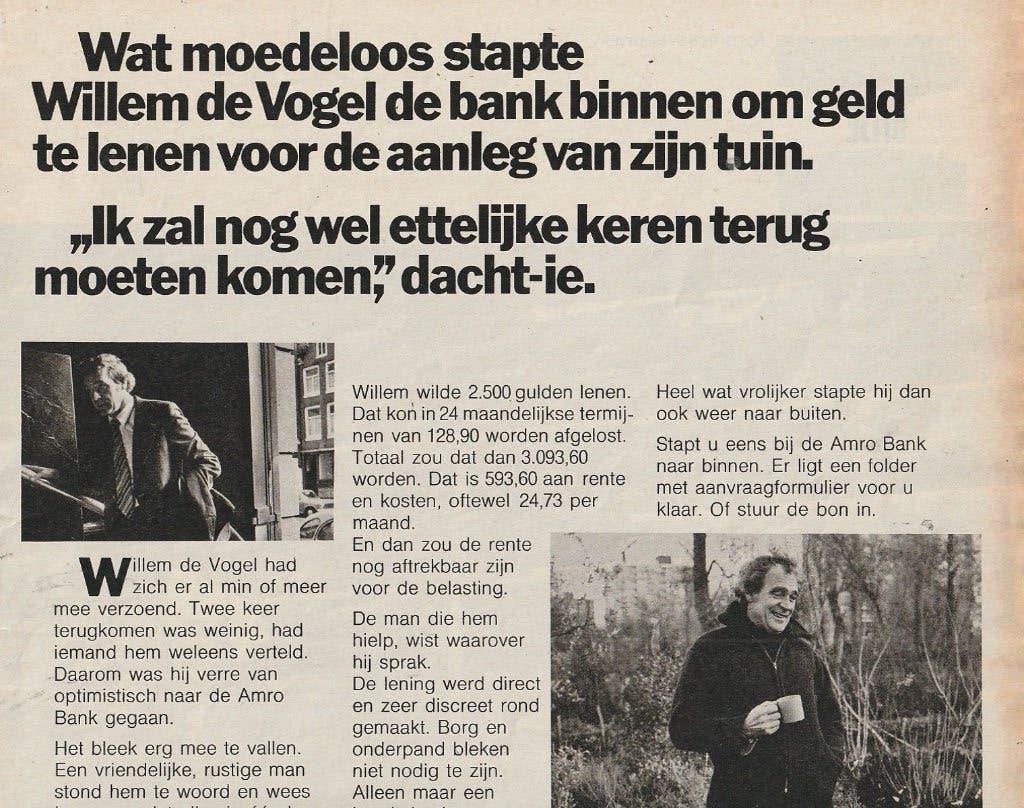Retro reclame 1975 Amro Bank voor Willem de Vogel, Verzenden, Overige typen